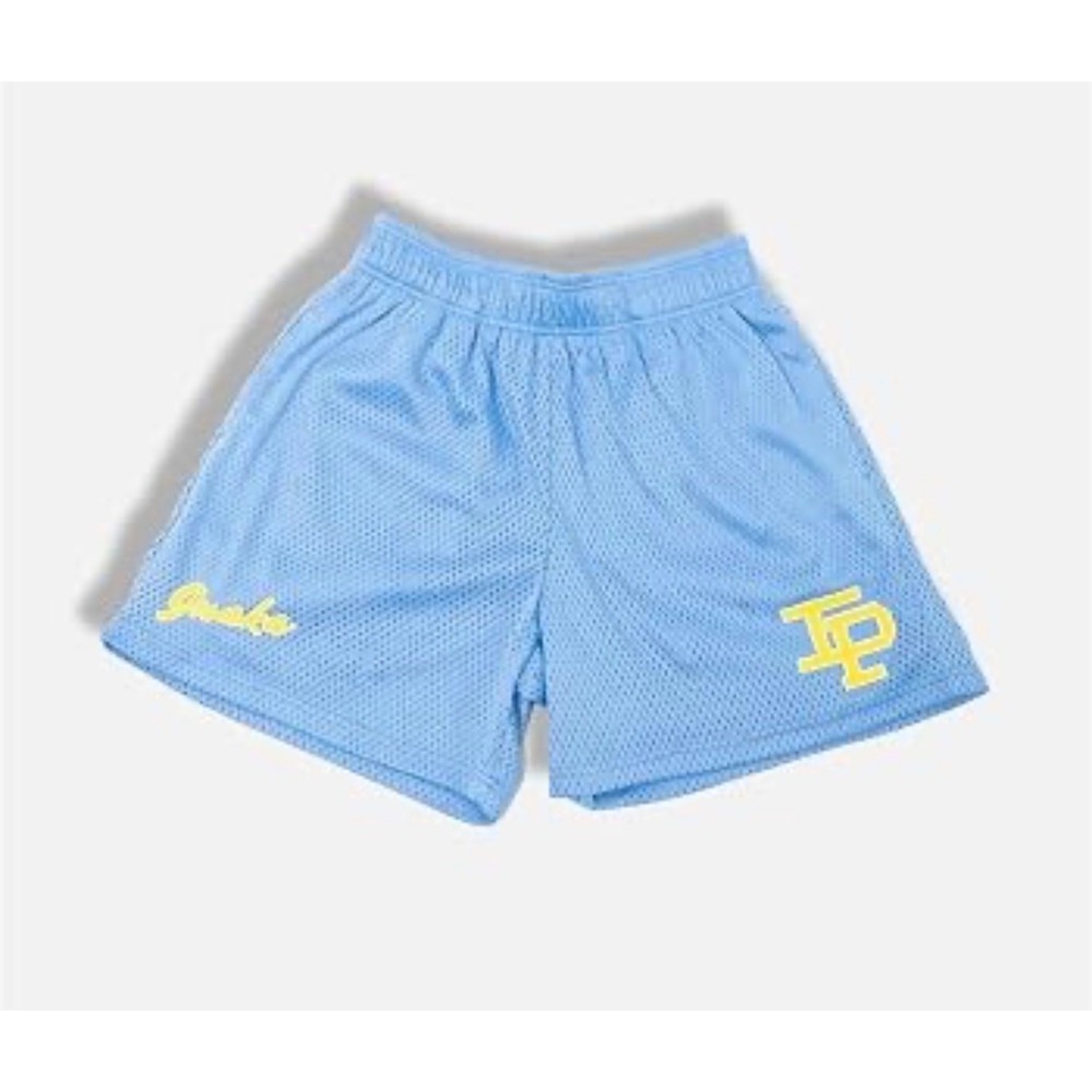Inaka Power Mesh Shorts Light Blue Yellow Logo Mens Medium Gym Basketball IP